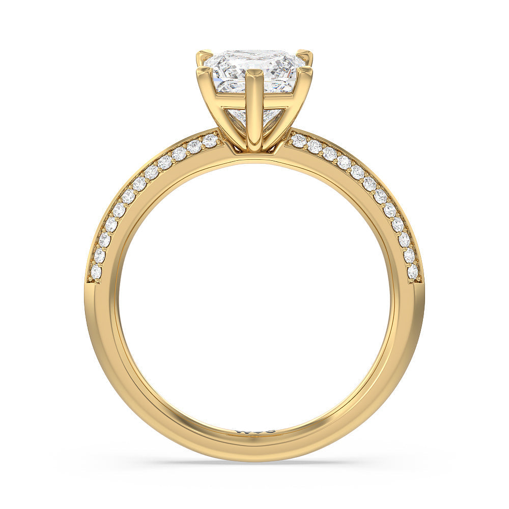 Princess Cut Fine Line 6 Claw Knife Edge Engagement Ring with Lab Grown Diamond in 14KT Yellow Gold view 2
