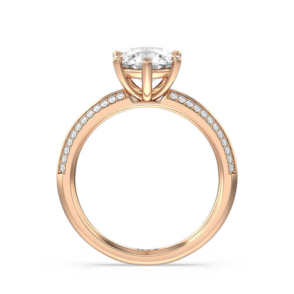 Fine Line 6 Claw Knife Edge Engagement Ring with Round Cut Diamond in 14KT Rose Gold view 2
