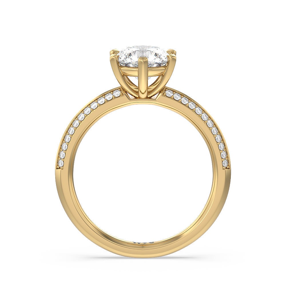 Round Cut Fine Line 6 Claw Knife Edge Engagement Ring with Lab Grown Diamond in 14KT Yellow Gold view 2
