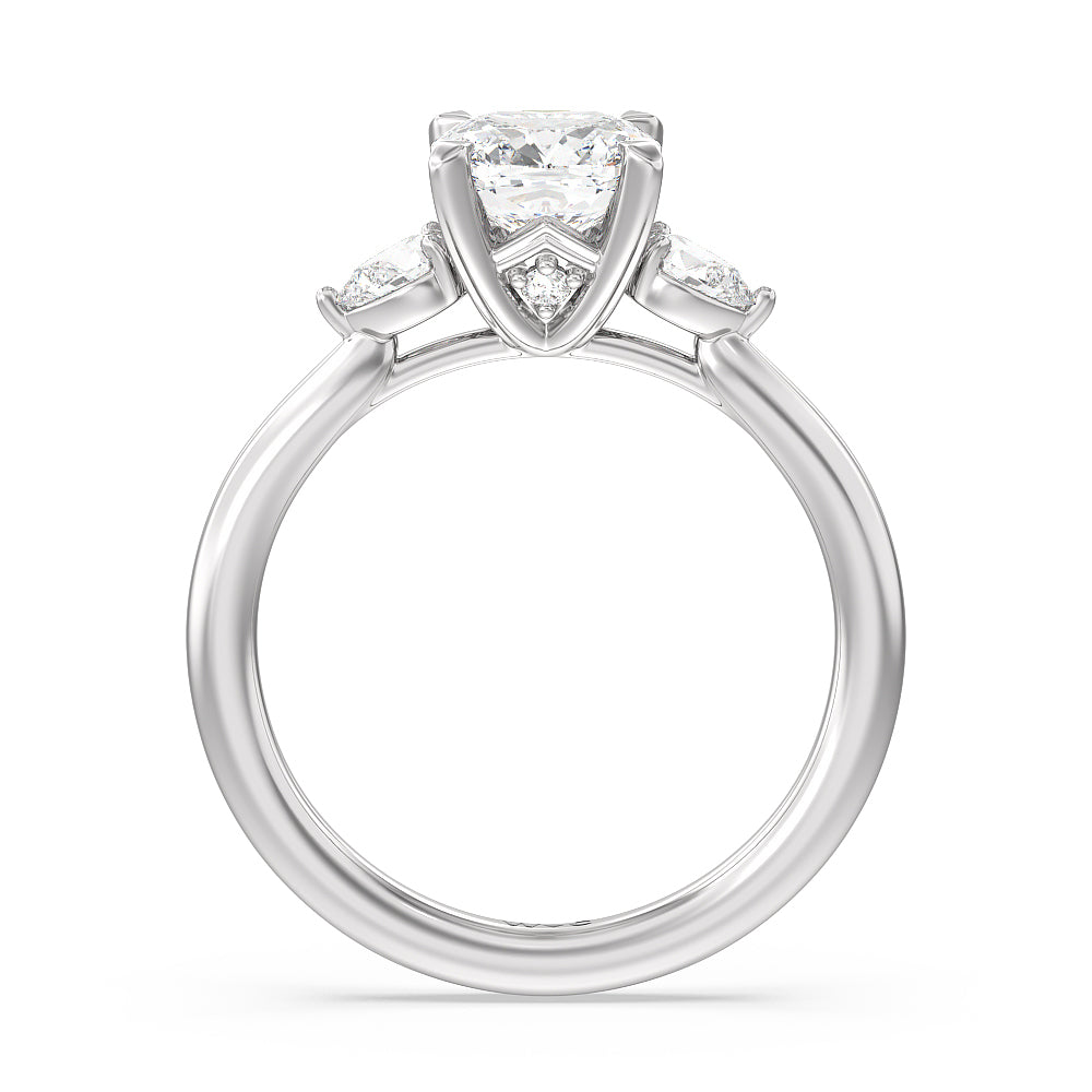Cushion Cut Fine Line Pear Three Stone Engagement Ring with Lab Grown Diamond in 14KT Platinum view 2
