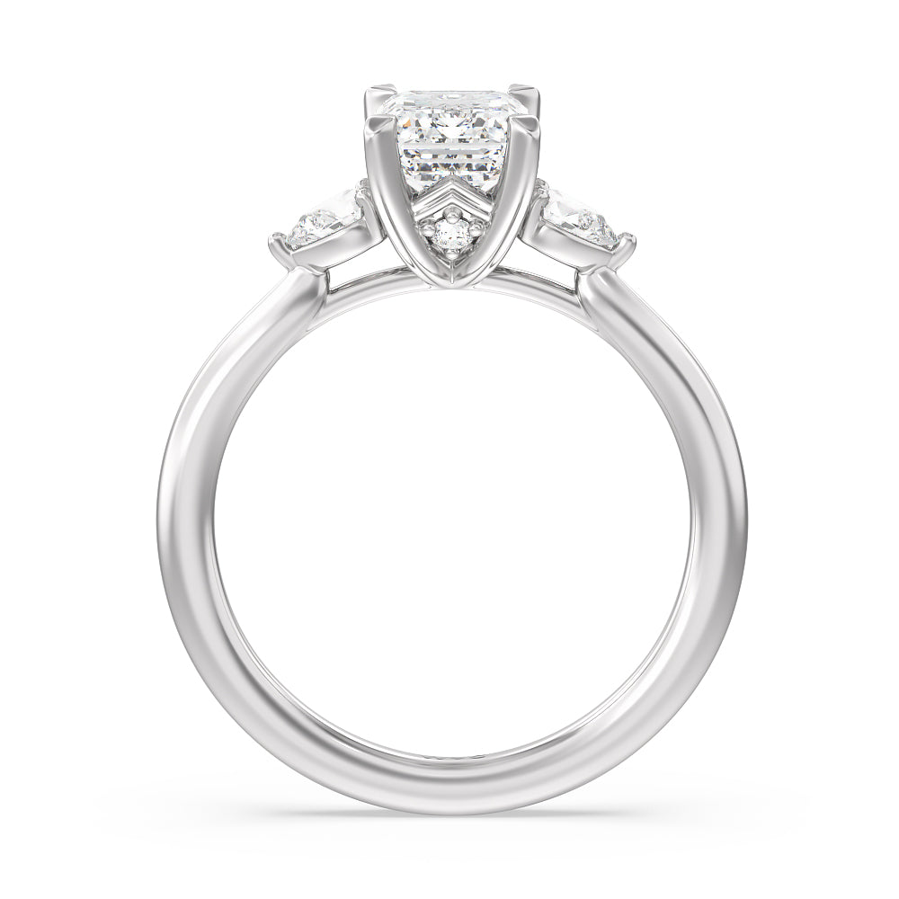 Emerald Cut Fine Line Pear Three Stone Engagement Ring with Lab Grown Diamond in 14KT Platinum view 2
