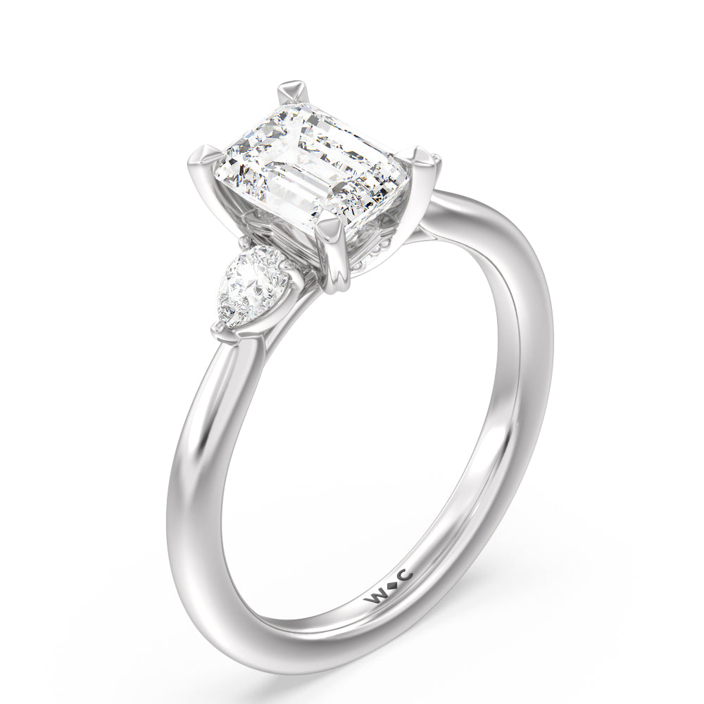 Emerald Cut Fine Line Pear Three Stone Engagement Ring with Lab Grown Diamond in 14KT Platinum view 3

