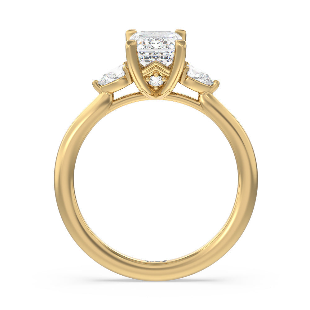 Emerald Cut Fine Line Pear Three Stone Engagement Ring with Lab Grown Diamond in 14KT Yellow Gold view 2
