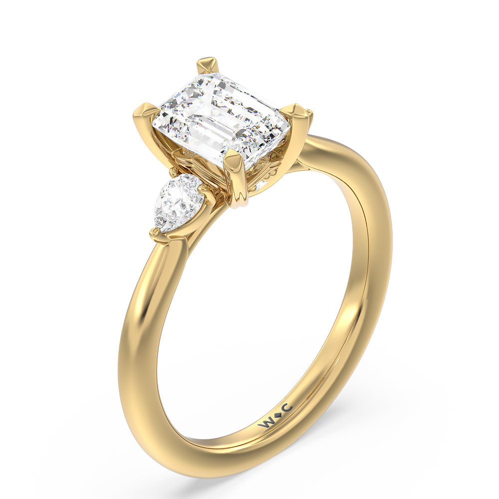 Emerald Cut Fine Line Pear Three Stone Engagement Ring with Lab Grown Diamond in 14KT Yellow Gold view 3
