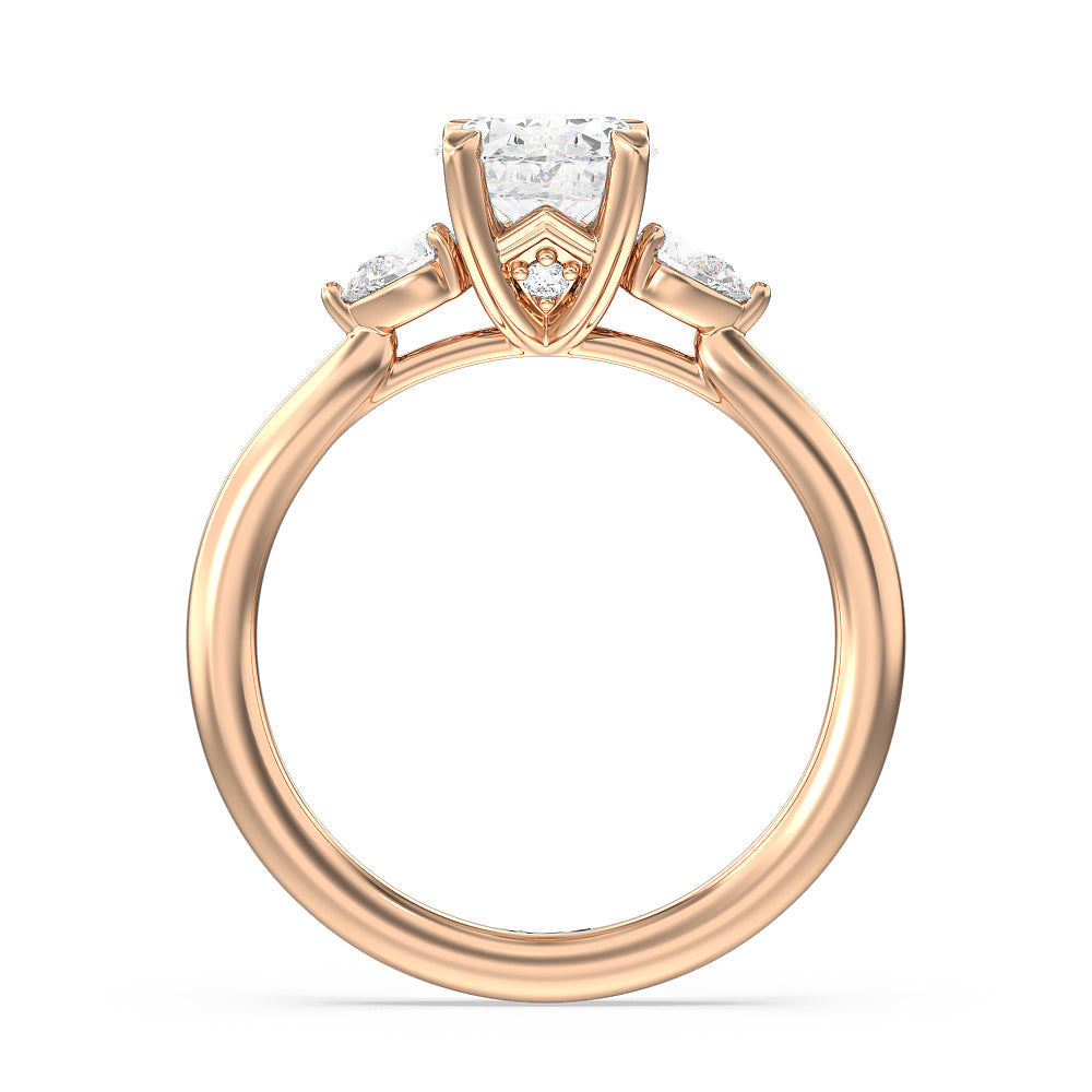 Oval Cut Fine Line Pear Three Stone Engagement Ring with Lab Grown Diamond in 14KT Rose Gold view 2
