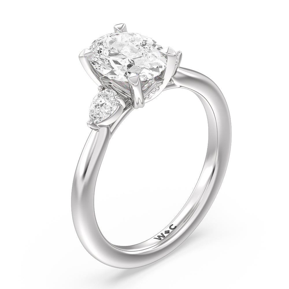 Oval Cut Fine Line Pear Three Stone Engagement Ring with Lab Grown Diamond in 14KT Platinum view 3

