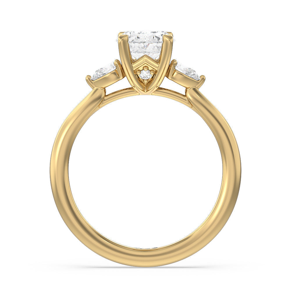 Oval Cut Fine Line Pear Three Stone Engagement Ring with Lab Grown Diamond in 14KT Yellow Gold view 2
