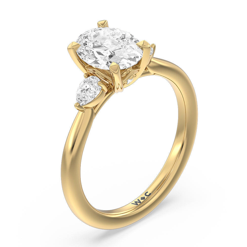 Oval Cut Fine Line Pear Three Stone Engagement Ring with Lab Grown Diamond in 14KT Yellow Gold view 3
