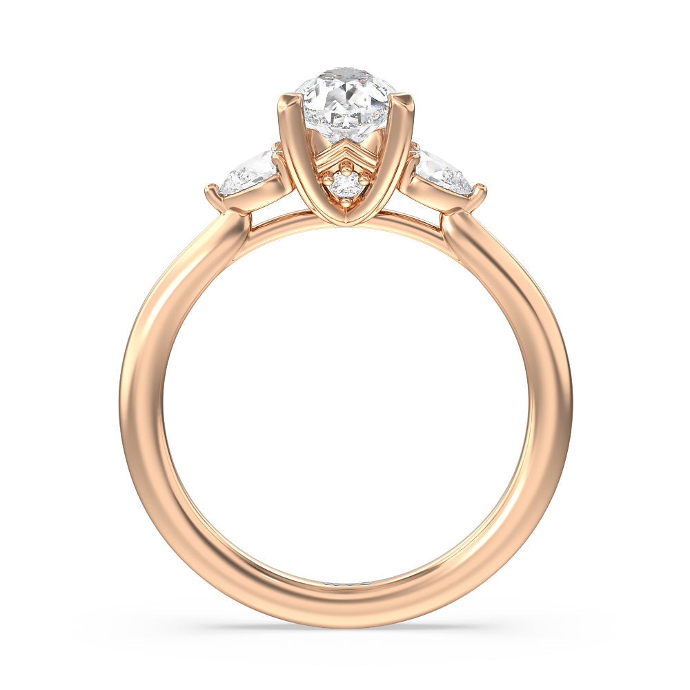 Pear Cut Fine Line Pear Three Stone Engagement Ring with Lab Grown Diamond in 14KT Rose Gold view 2
