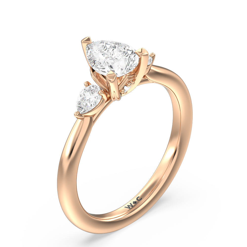 Pear Cut Fine Line Pear Three Stone Engagement Ring with Lab Grown Diamond in 14KT Rose Gold view 3
