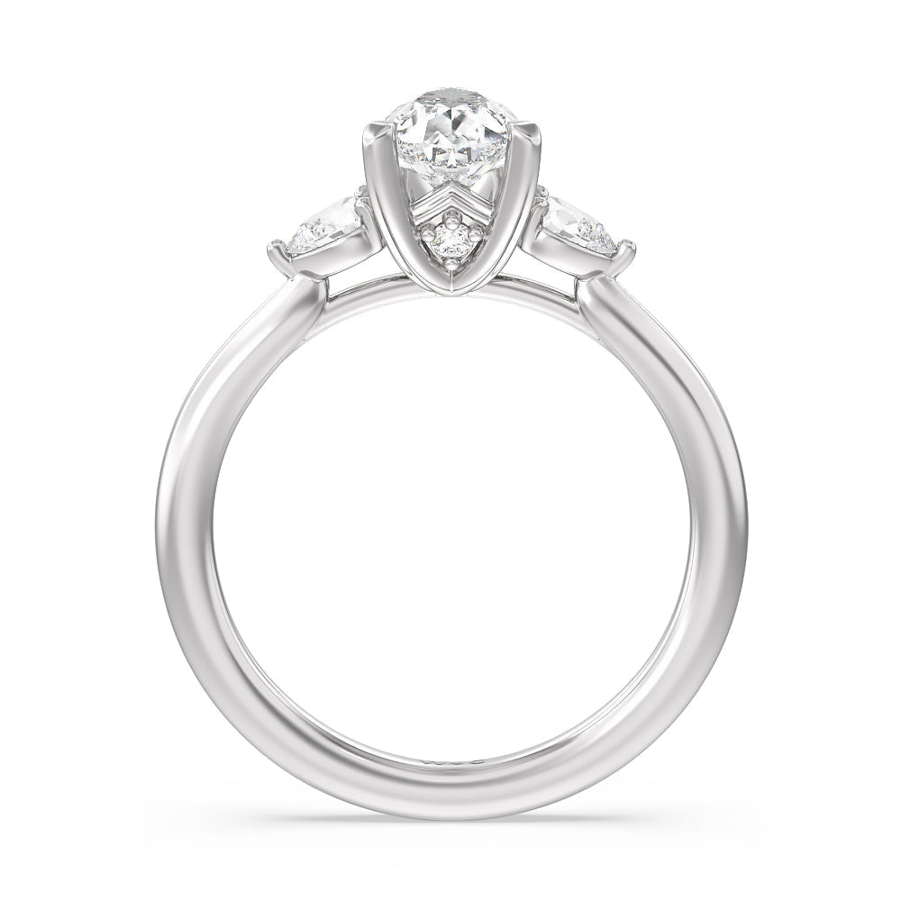 Pear Cut Fine Line Pear Three Stone Engagement Ring with Lab Grown Diamond in 14KT Platinum view 2
