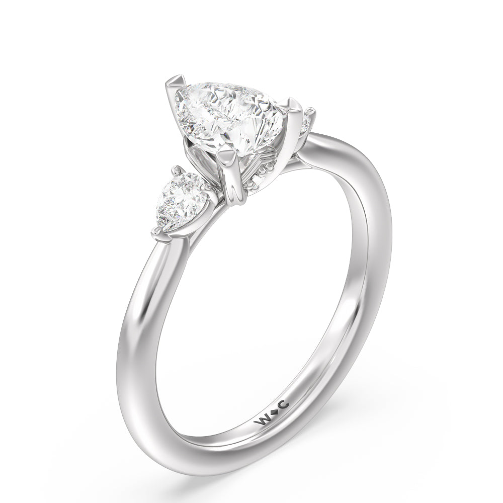 Pear Cut Fine Line Pear Three Stone Engagement Ring with Lab Grown Diamond in 14KT Platinum view 3
