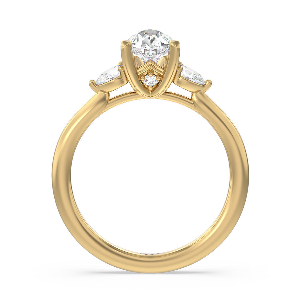 Pear Cut Fine Line Pear Three Stone Engagement Ring with Lab Grown Diamond in 14KT Yellow Gold view 2
