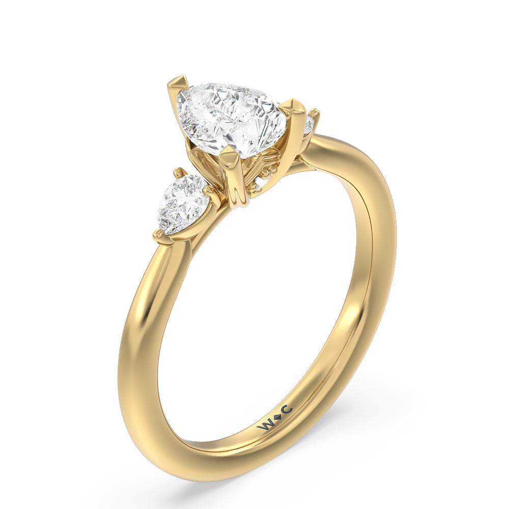 Pear Cut Fine Line Pear Three Stone Engagement Ring with Lab Grown Diamond in 14KT Yellow Gold view 3
