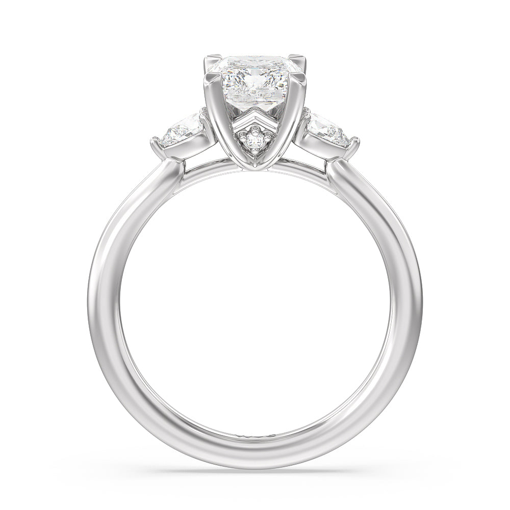 Radiant Cut Fine Line Pear Three Stone Engagement Ring with Lab Grown Diamond in 14KT Platinum view 2
