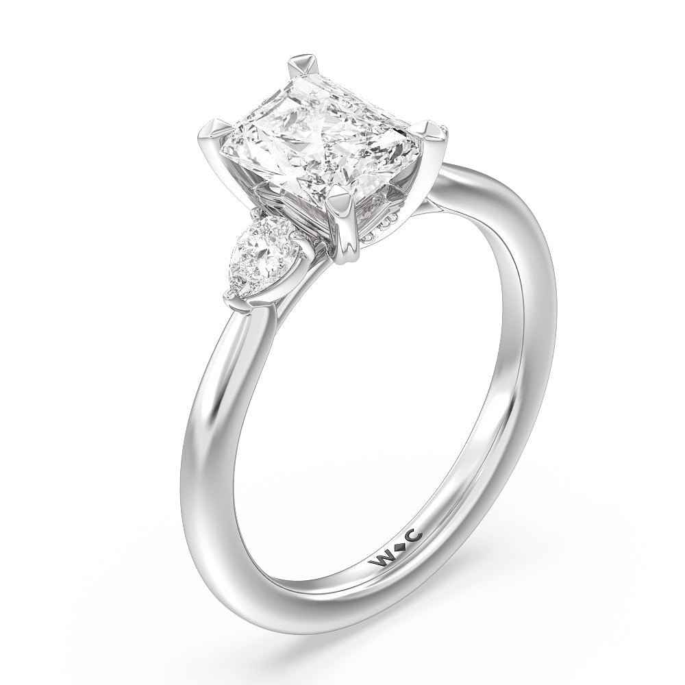 Radiant Cut Fine Line Pear Three Stone Engagement Ring with Lab Grown Diamond in 14KT Platinum view 3
