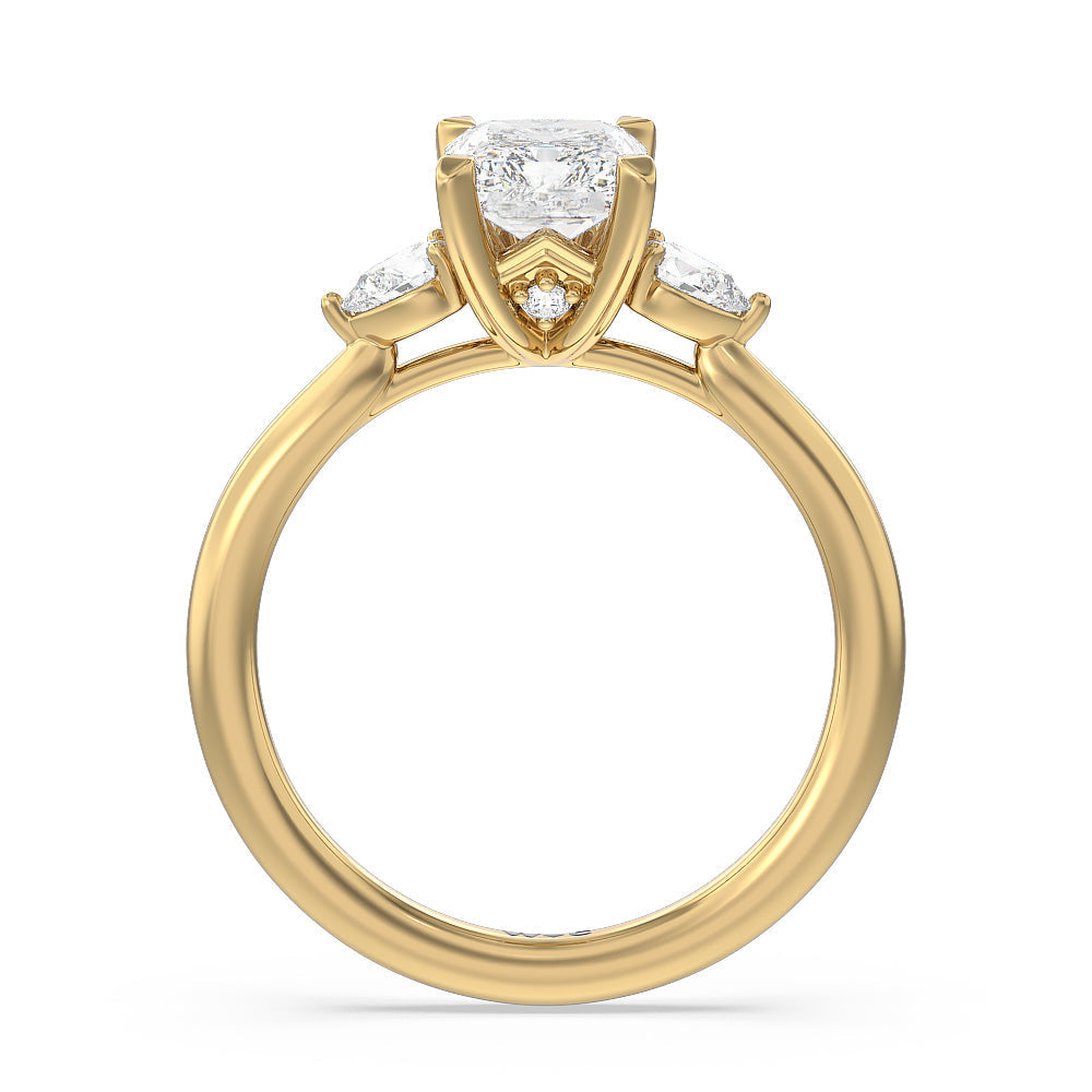 Radiant Cut Fine Line Pear Three Stone Engagement Ring with Lab Grown Diamond in 14KT Yellow Gold view 2
