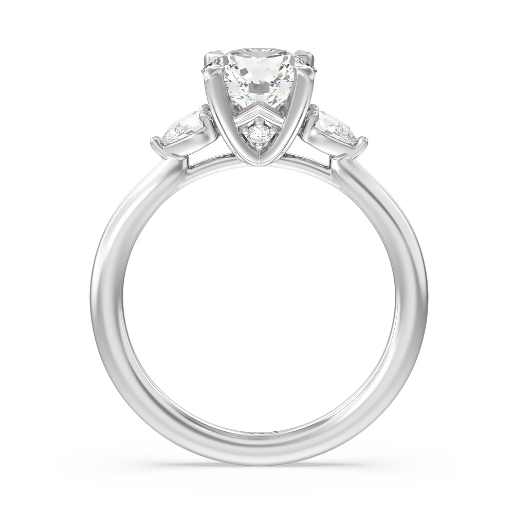 Round Cut Fine Line Pear Three Stone Engagement Ring with Lab Grown Diamond in 14KT Platinum view 2
