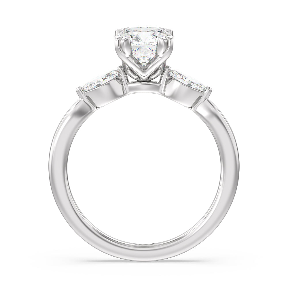 Cushion Cut Fine Line Marquise Three Stone Engagement Ring with Lab Grown Diamond in 14KT Platinum view 2
