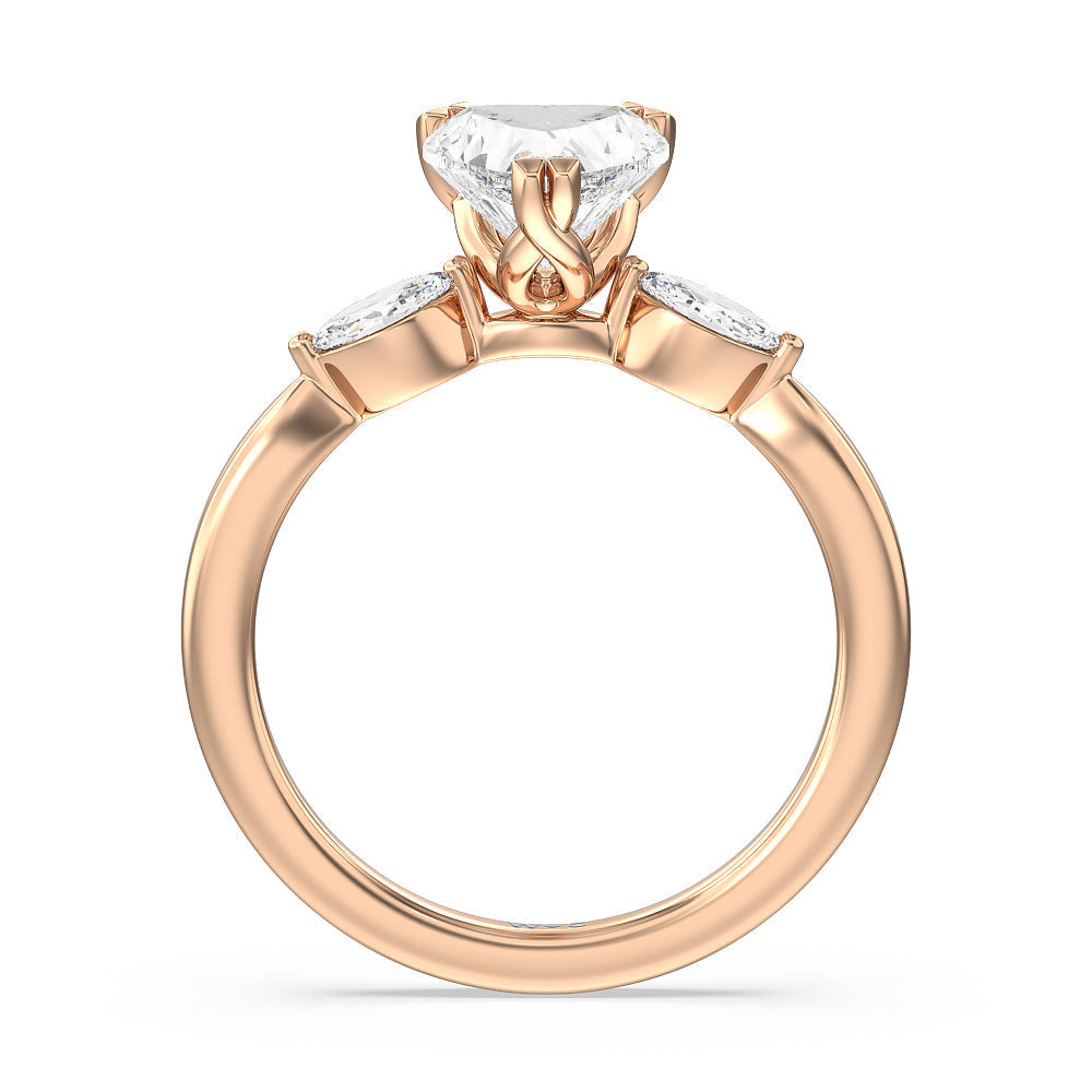 Heart Cut Fine Line Marquise Three Stone Engagement Ring with Lab Grown Diamond in 14KT Rose Gold view 2
