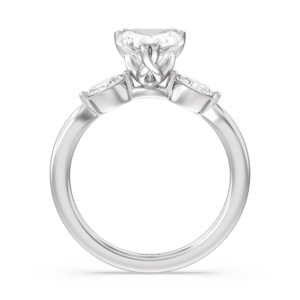 Heart Cut Fine Line Marquise Three Stone Engagement Ring with Lab Grown Diamond in 14KT Platinum view 2
