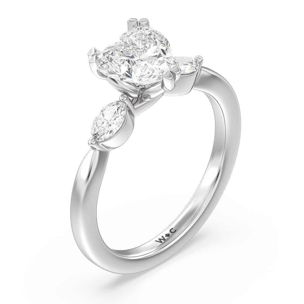 Heart Cut Fine Line Marquise Three Stone Engagement Ring with Lab Grown Diamond in 14KT Platinum view 3
