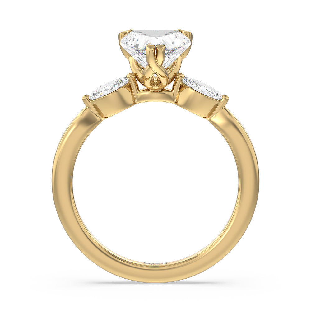 Heart Cut Fine Line Marquise Three Stone Engagement Ring with Lab Grown Diamond in 14KT Yellow Gold view 2
