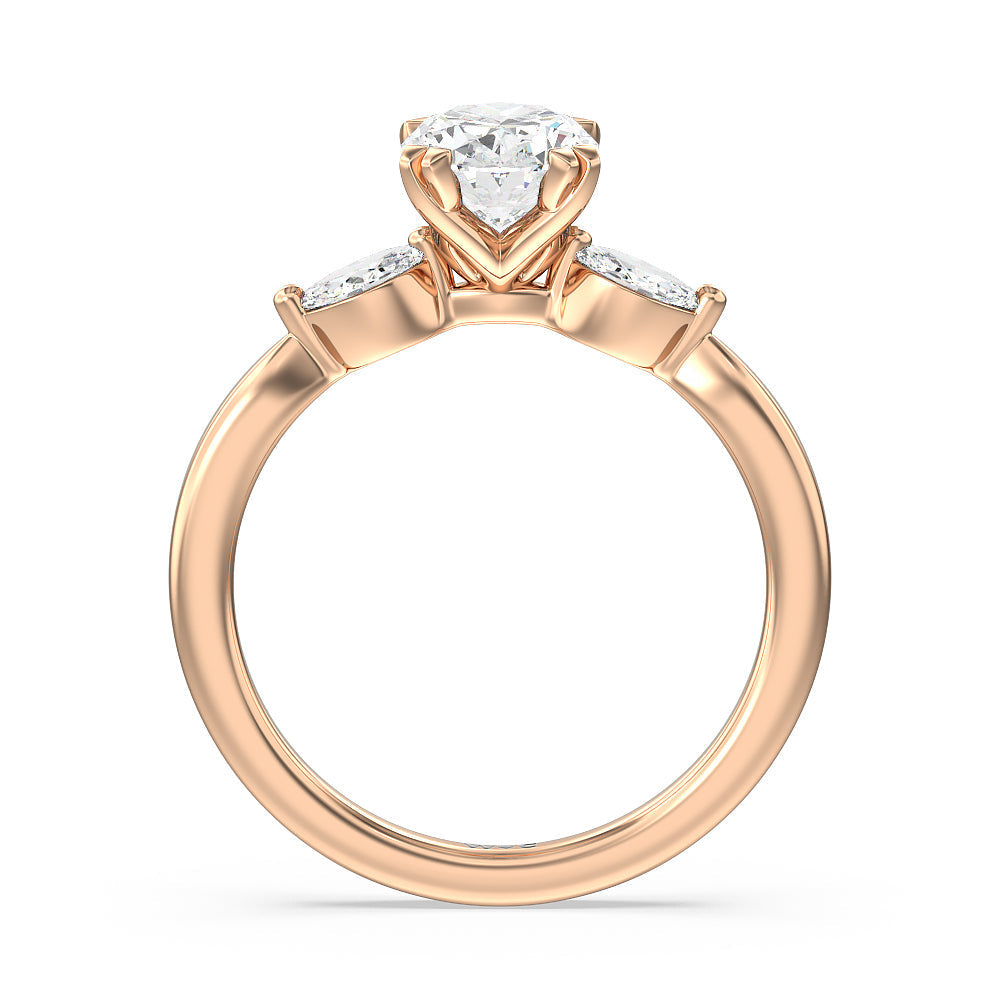 Oval Cut Fine Line Marquise Three Stone Engagement Ring with Lab Grown Diamond in 14KT Rose Gold view 2
