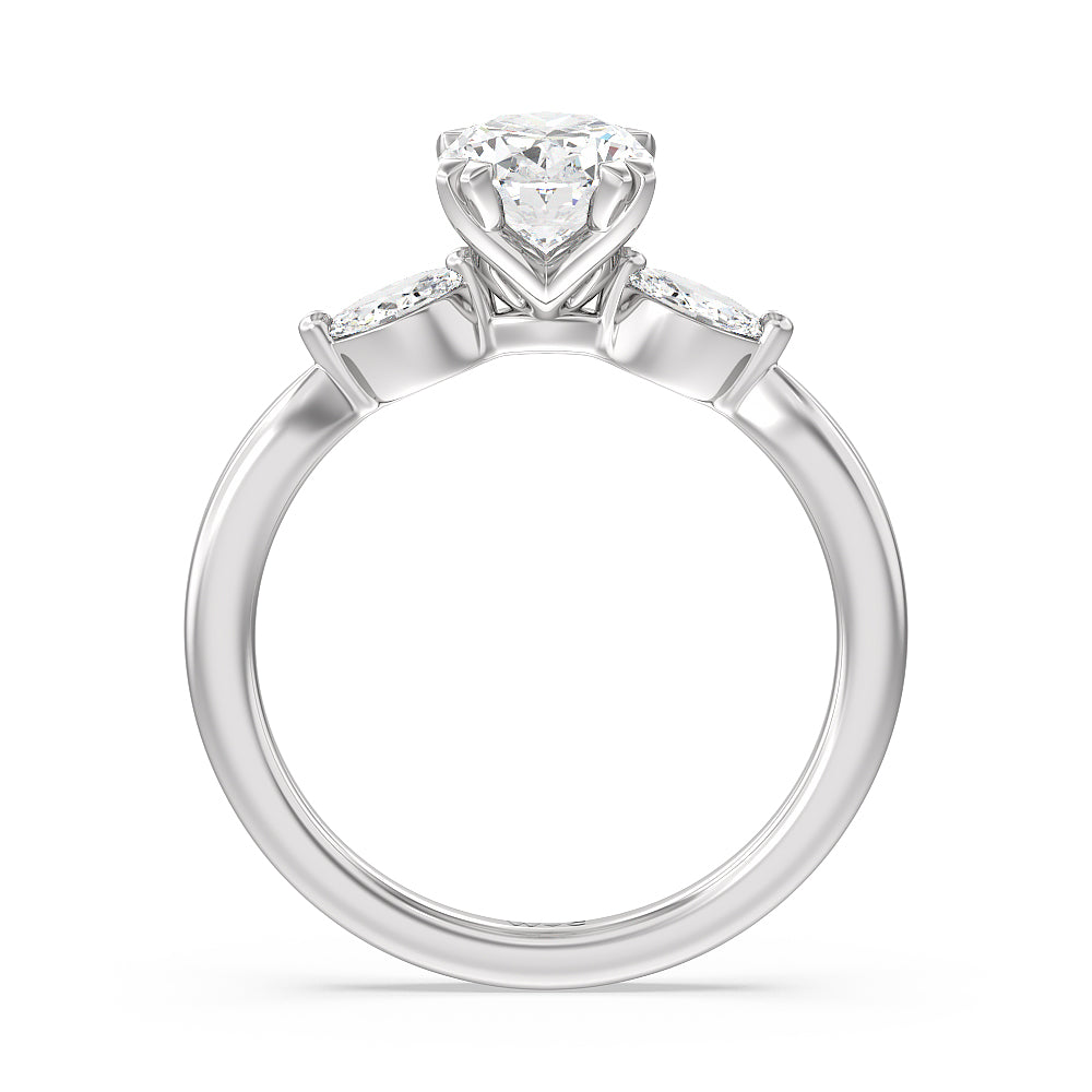 Oval Cut Fine Line Marquise Three Stone Engagement Ring with Lab Grown Diamond in 14KT Platinum view 2
