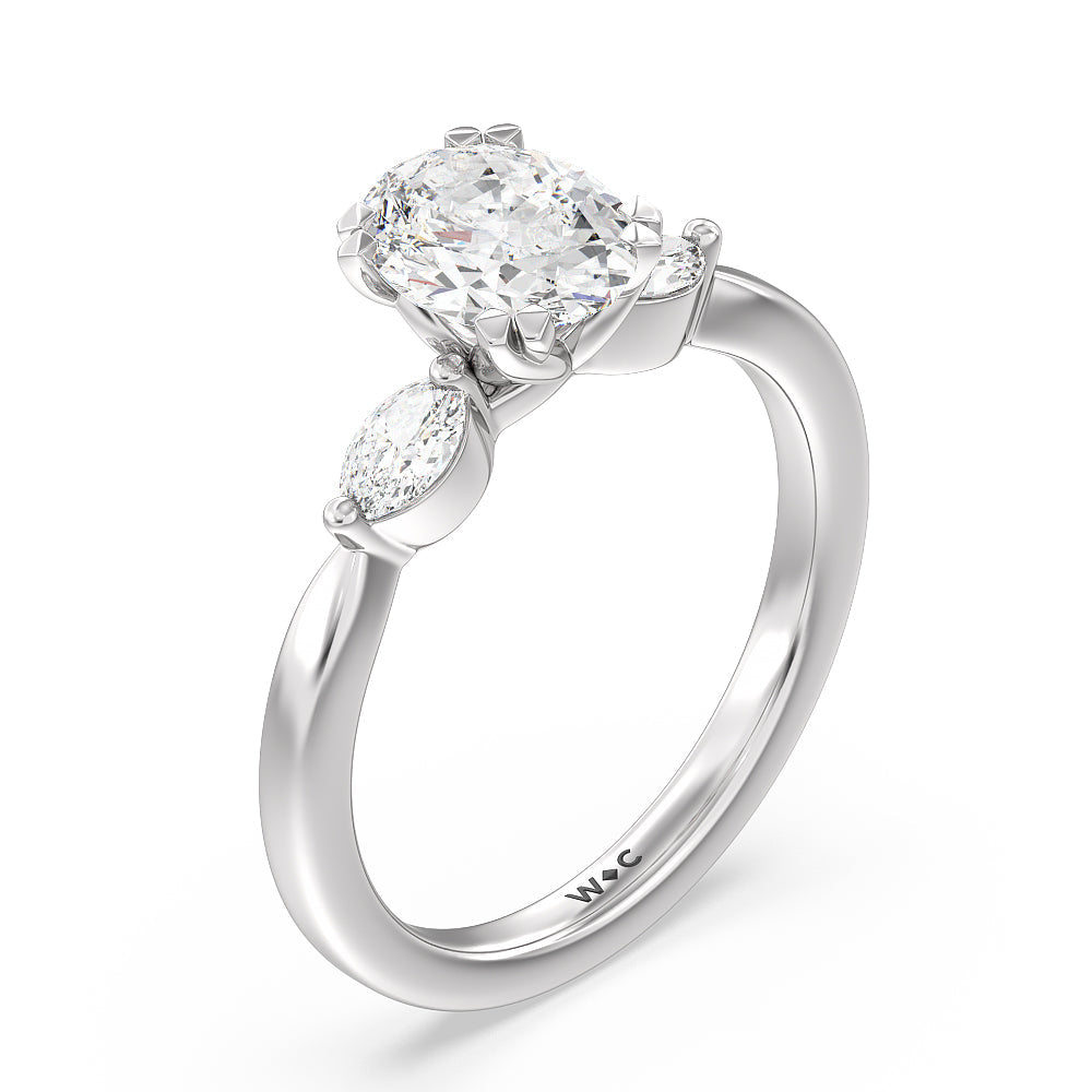 Oval Cut Fine Line Marquise Three Stone Engagement Ring with Lab Grown Diamond in 14KT Platinum view 3
