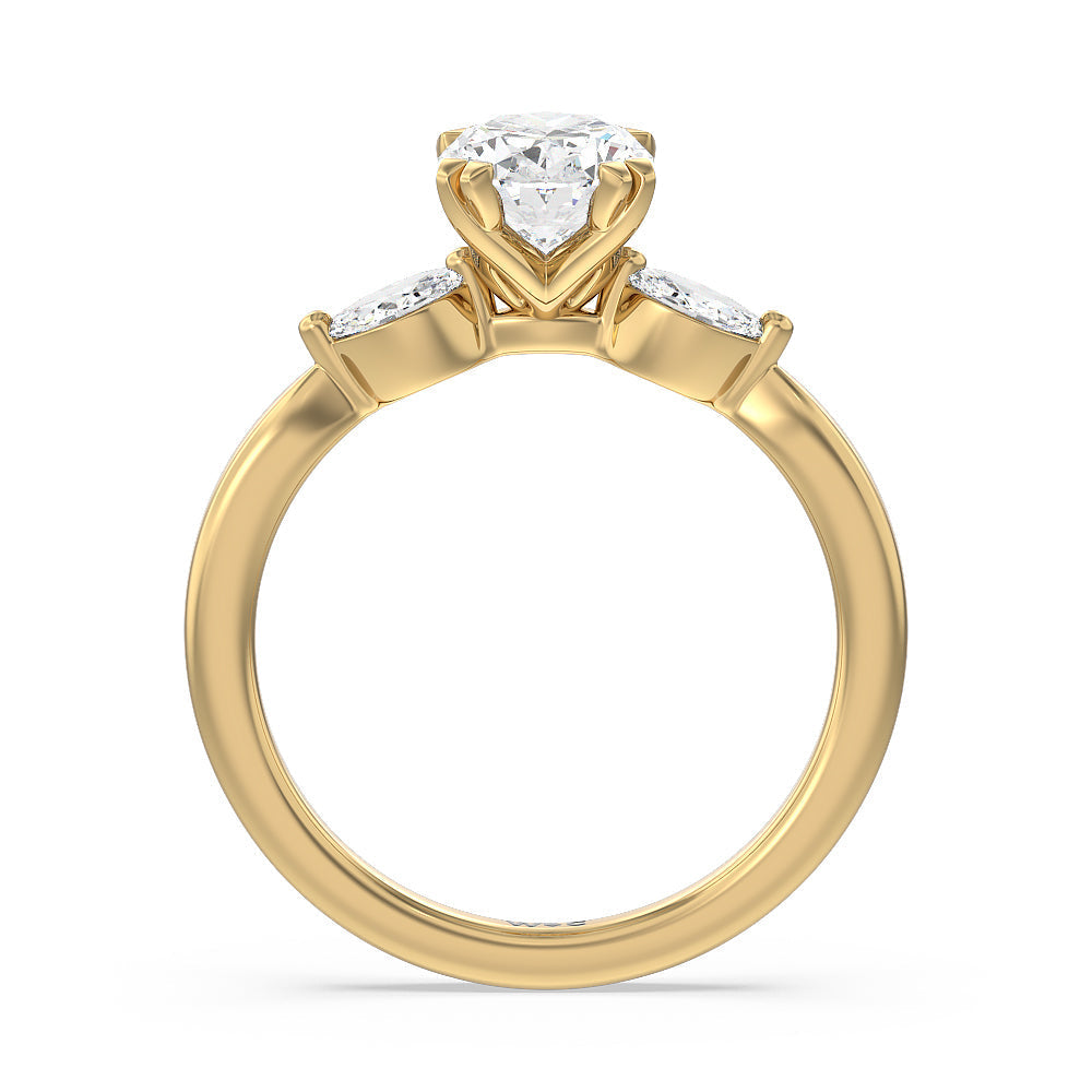 Oval Cut Fine Line Marquise Three Stone Engagement Ring with Lab Grown Diamond in 14KT Yellow Gold view 2
