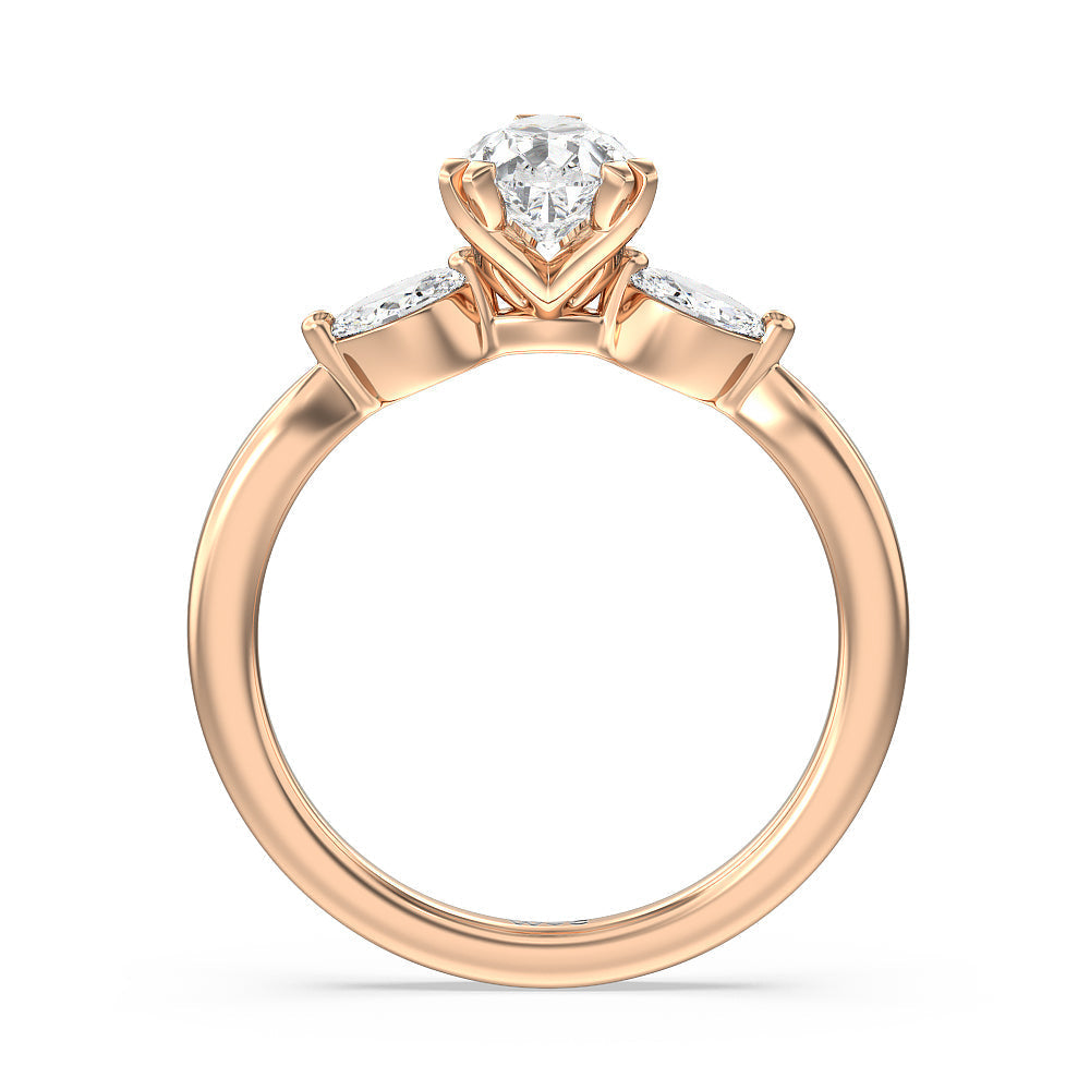 Pear Cut Fine Line Marquise Three Stone Engagement Ring with Lab Grown Diamond in 14KT Rose Gold view 2
