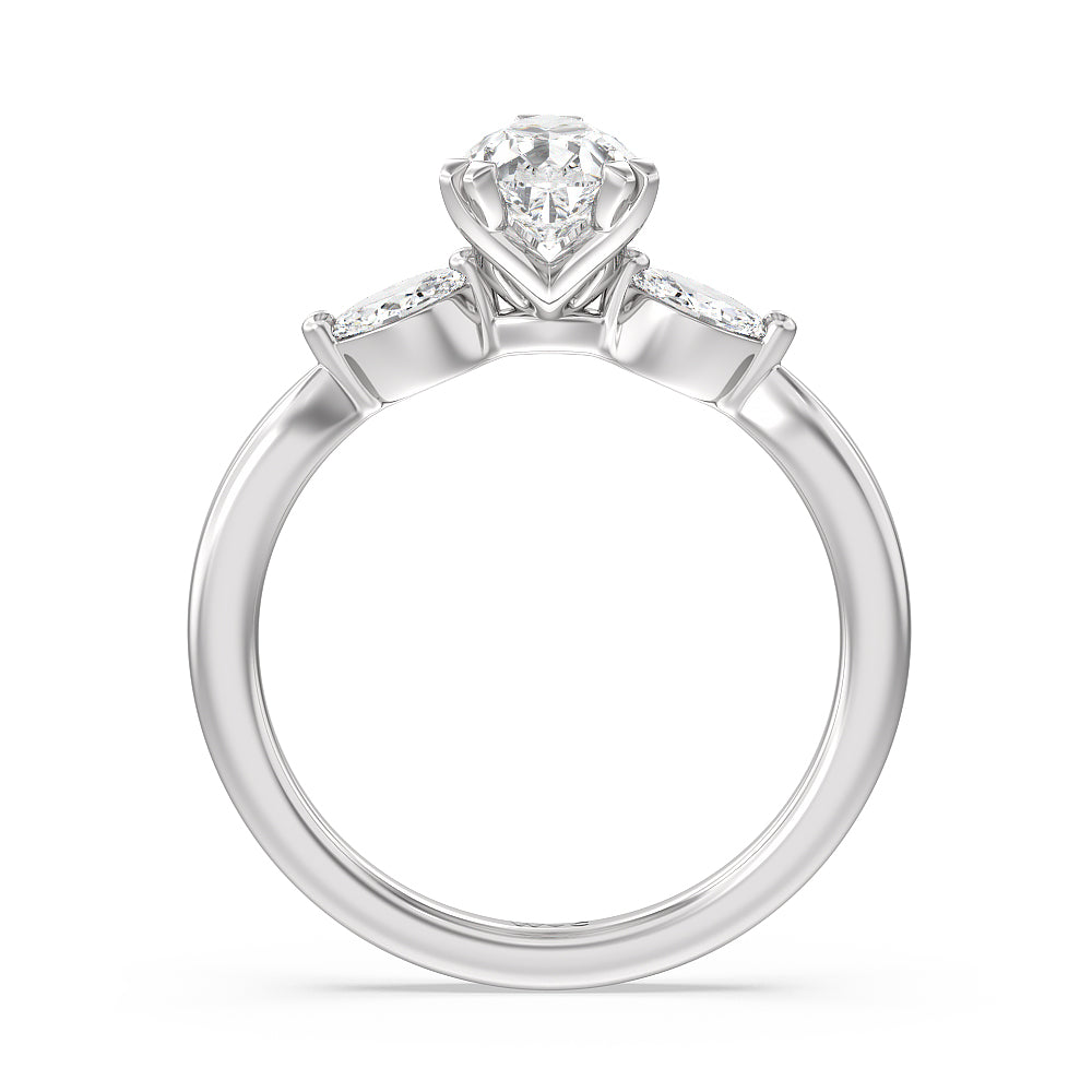 Pear Cut Fine Line Marquise Three Stone Engagement Ring with Lab Grown Diamond in 14KT Platinum view 2
