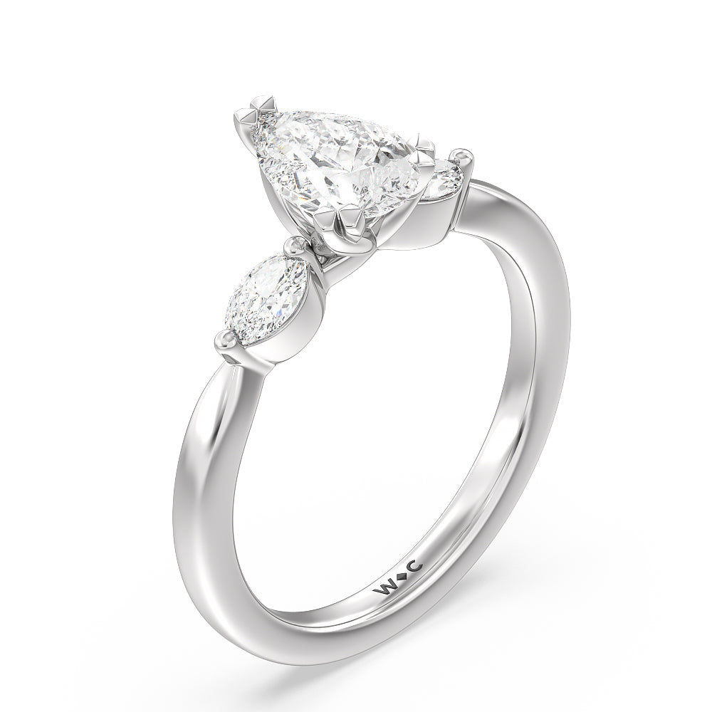 Pear Cut Fine Line Marquise Three Stone Engagement Ring with Lab Grown Diamond in 14KT Platinum view 3
