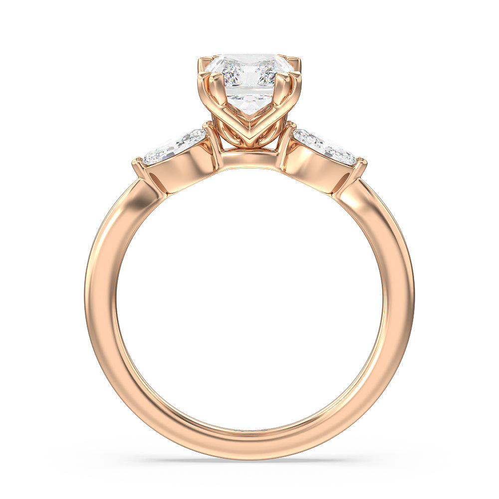 Radiant Cut Fine Line Marquise Three Stone Engagement Ring with Lab Grown Diamond in 14KT Rose Gold view 2
