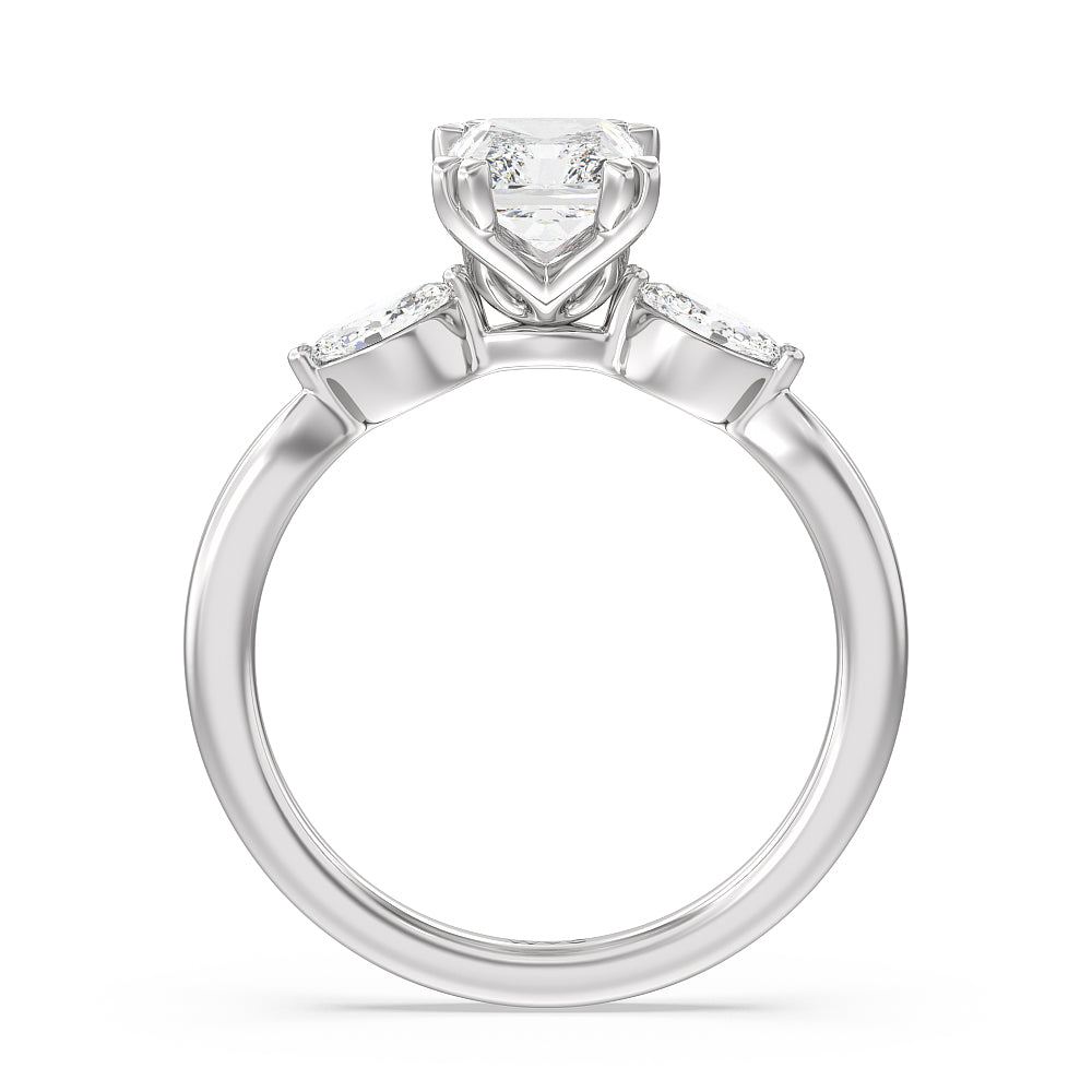 Radiant Cut Fine Line Marquise Three Stone Engagement Ring with Lab Grown Diamond in 14KT Platinum view 2
