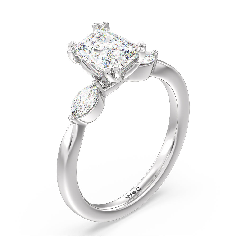 Radiant Cut Fine Line Marquise Three Stone Engagement Ring with Lab Grown Diamond in 14KT Platinum view 3
