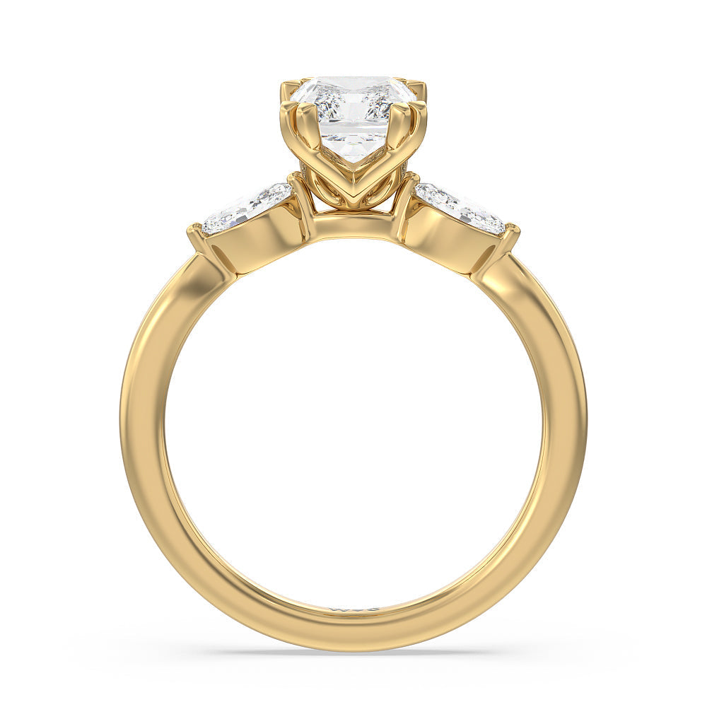 Radiant Cut Fine Line Marquise Three Stone Engagement Ring with Lab Grown Diamond in 14KT Yellow Gold view 2
