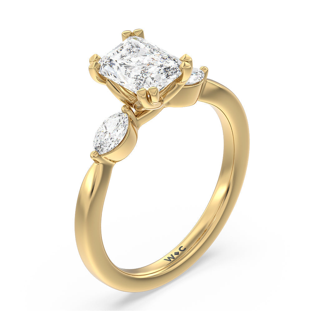 Radiant Cut Fine Line Marquise Three Stone Engagement Ring with Lab Grown Diamond in 14KT Yellow Gold view 3
