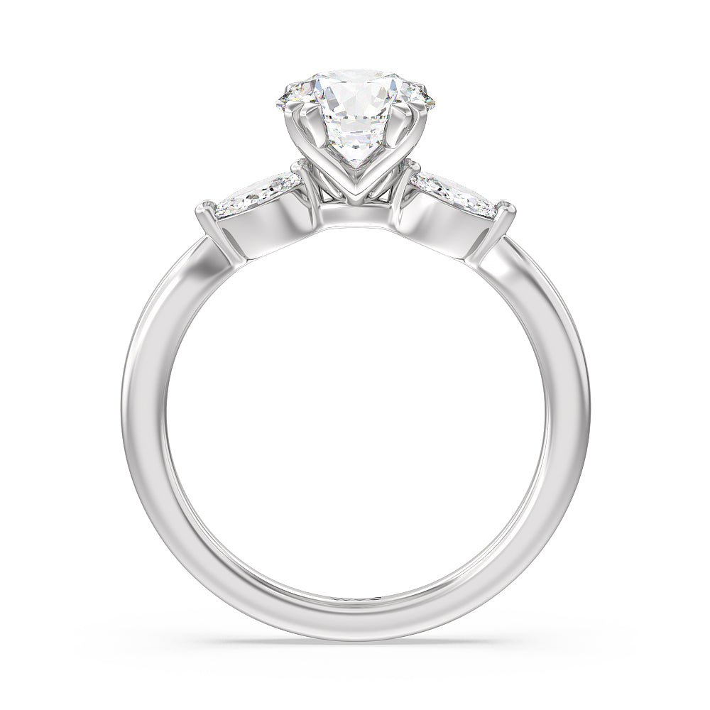 Round Cut Fine Line Marquise Three Stone Engagement Ring with Lab Grown Diamond in 14KT Platinum view 2
