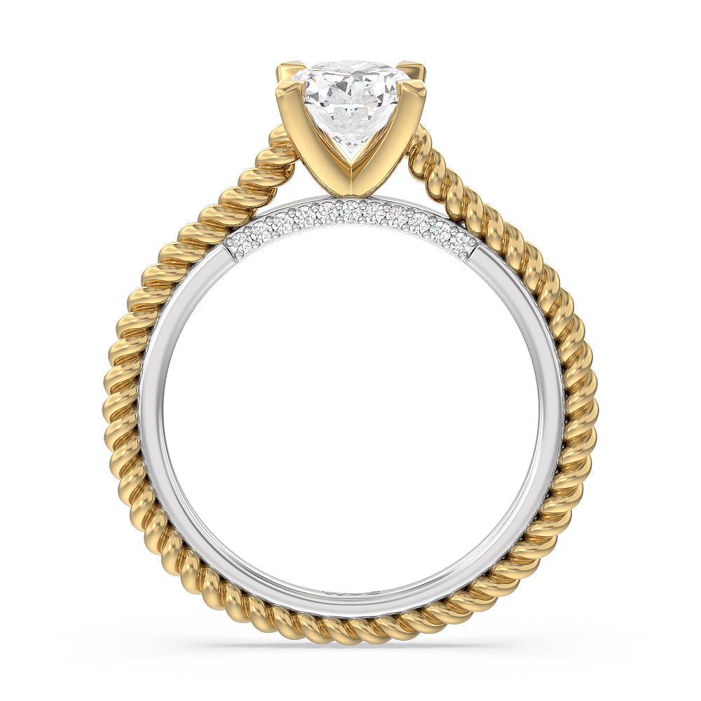 6 Claw Rope Fine Line Engagement Ring with Oval Cut Diamond in 14KT White & Yellow Gold view 2

