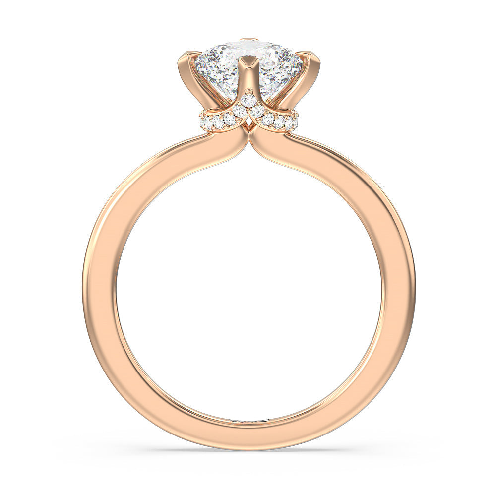 Fine Line Kite Set Engagement Ring with Cushion Cut Diamond in 14KT Rose Gold view 2
