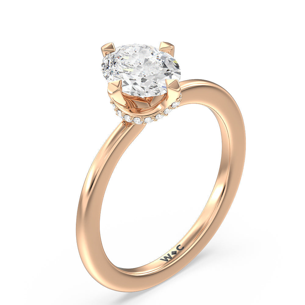 Fine Line Kite Set Engagement Ring with Oval Cut Diamond in 14KT Rose Gold view 3
