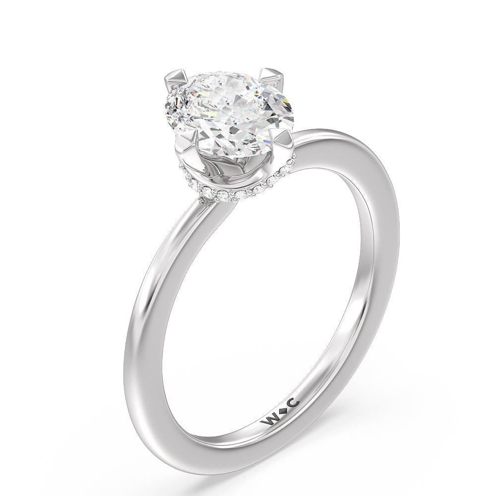 Fine Line Kite Set Engagement Ring with Oval Cut Diamond in 14KT Platinum view 3
