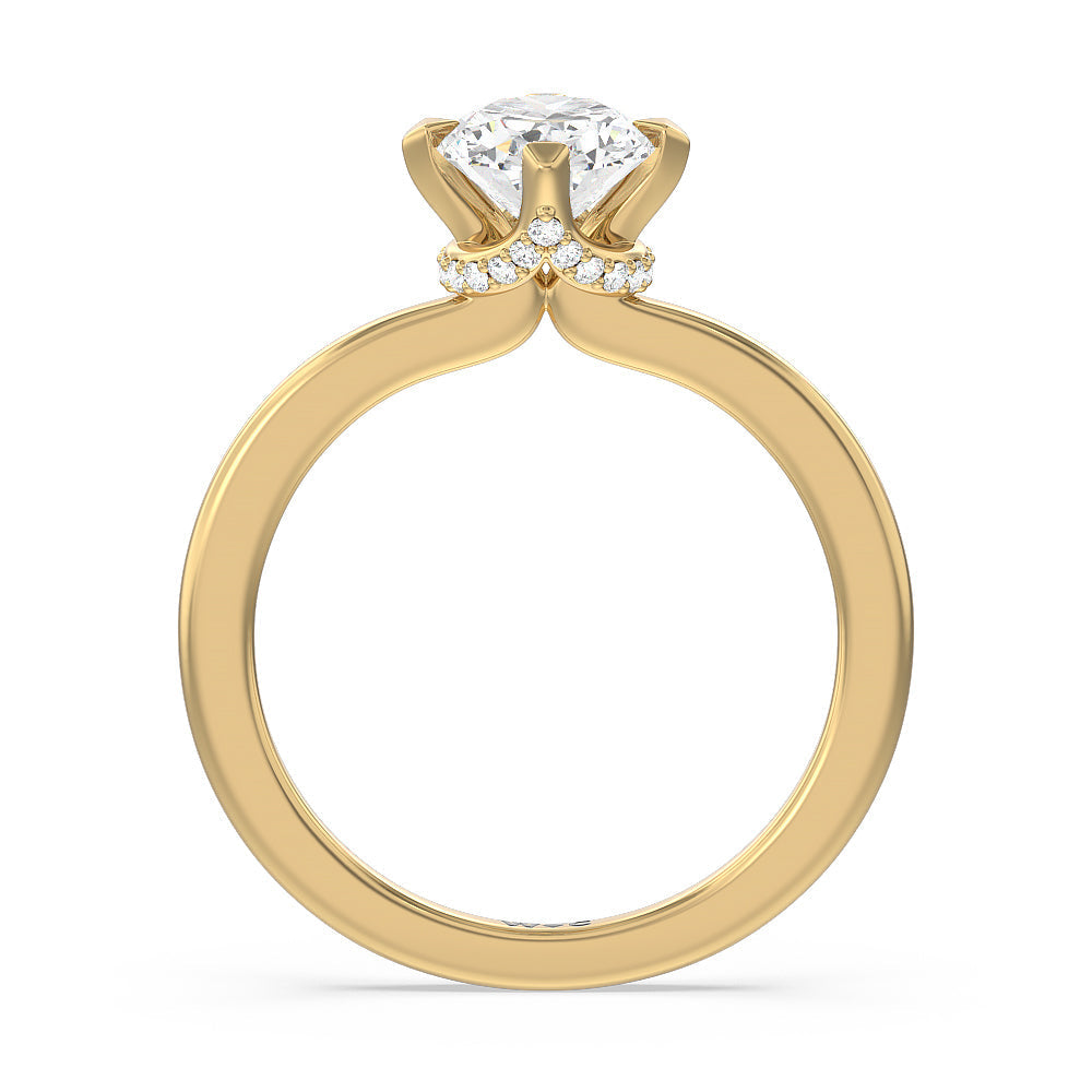 Fine Line Kite Set Engagement Ring with Oval Cut Diamond in 14KT Yellow Gold view 2
