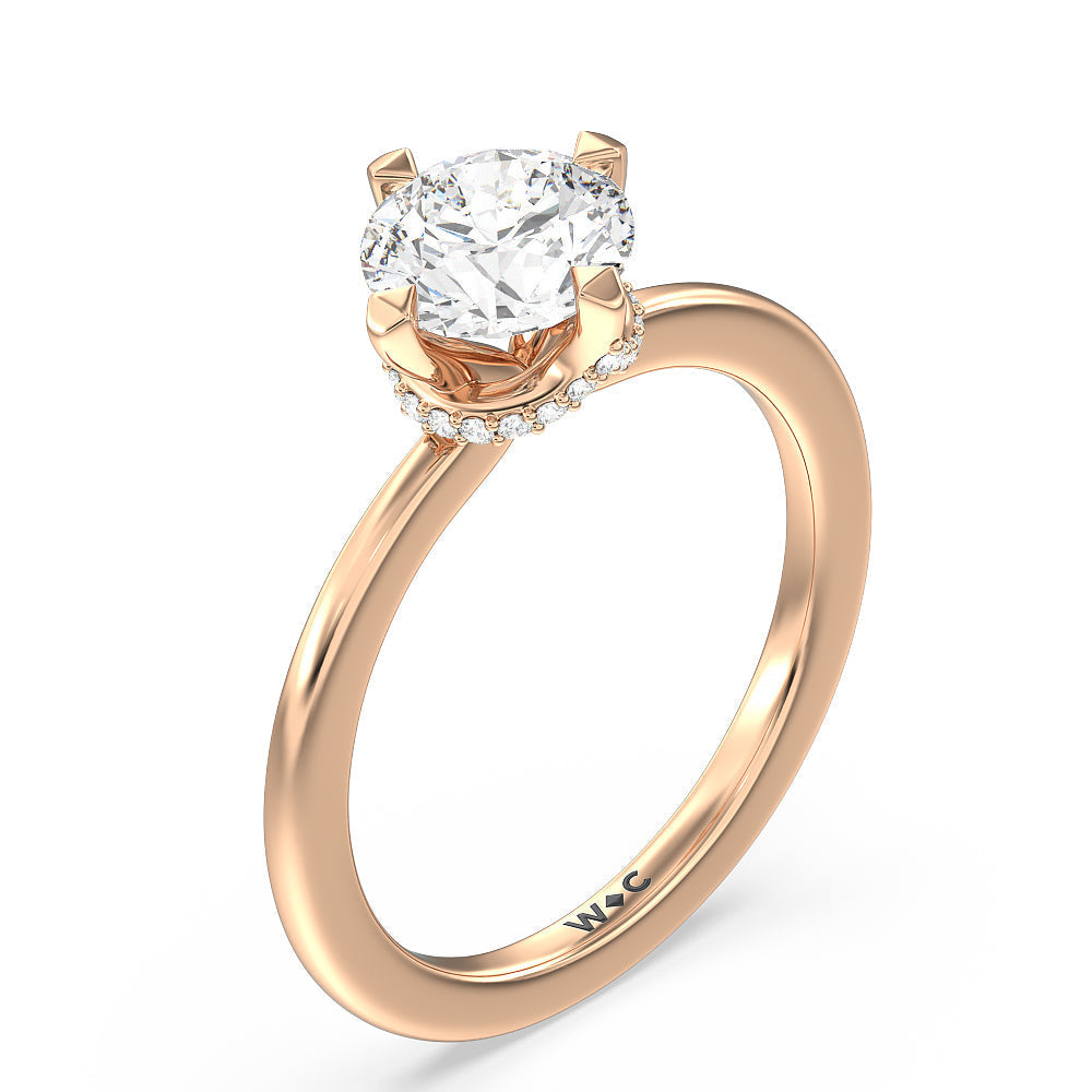 Fine Line Kite Set Engagement Ring with Round Cut Diamond in 14KT Rose Gold view 3
