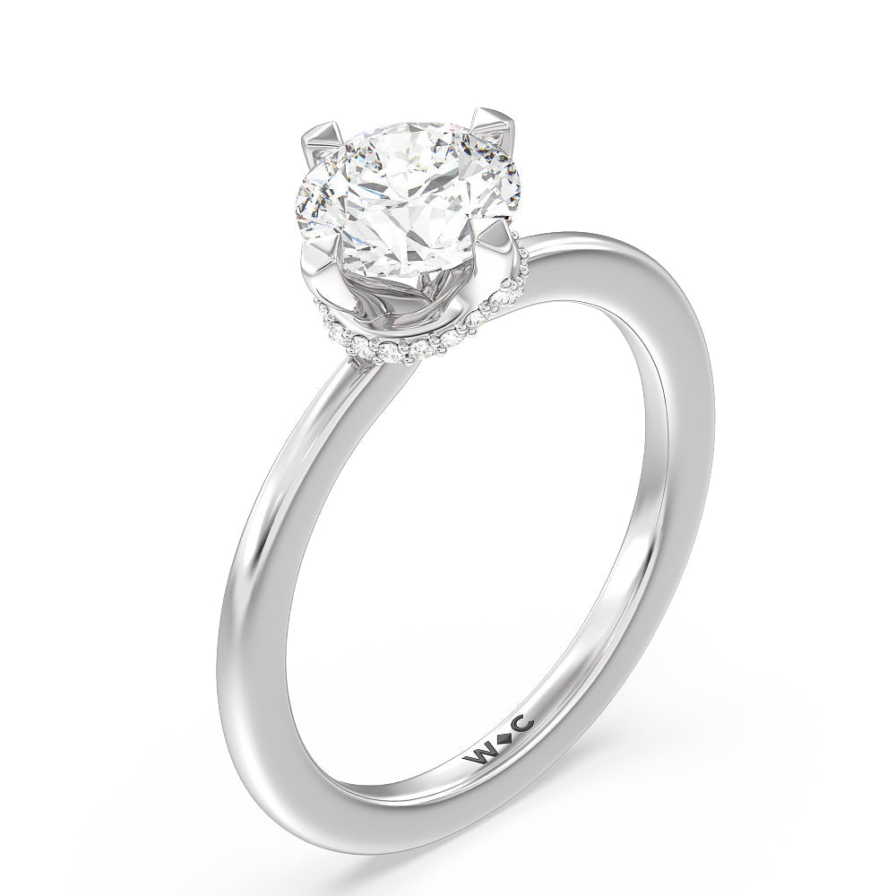 Fine Line Kite Set Engagement Ring with Round Cut Diamond in 14KT Platinum view 3
