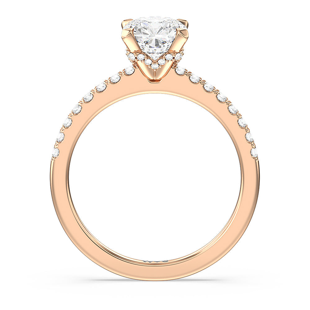 Petite Pave Chevron Hidden Halo Engagement  Ring with Cushion Cut Diamond in 14KT Rose Gold view 2
