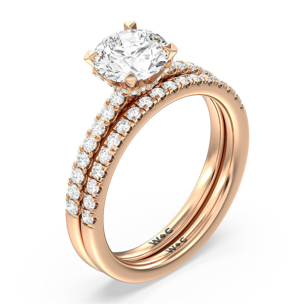 Petite Pave Chevron Hidden Halo Engagement  Ring with Oval Cut Diamond in 14KT Rose Gold view 4
