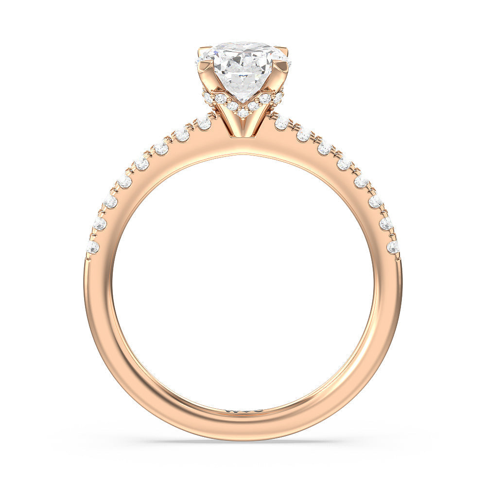 Petite Pave Chevron Hidden Halo Engagement  Ring with Oval Cut Diamond in 14KT Rose Gold view 2
